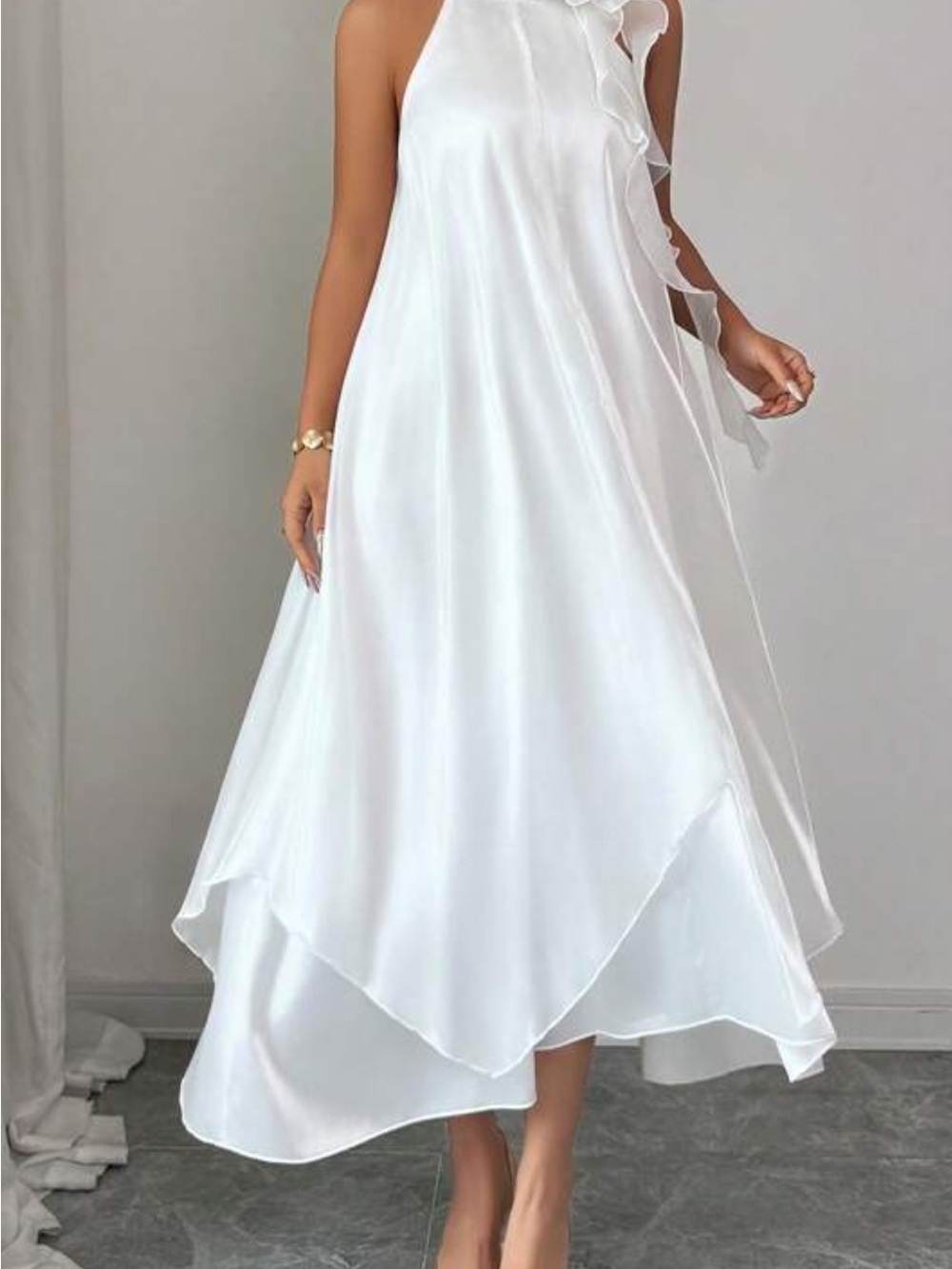 Elegant White Halter A-Line Dress